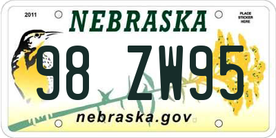 NE license plate 98ZW95