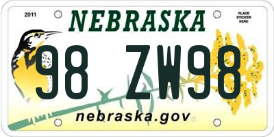 NE license plate 98ZW98