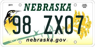 NE license plate 98ZX07