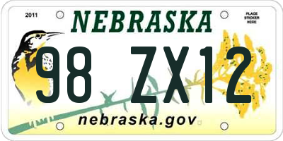 NE license plate 98ZX12