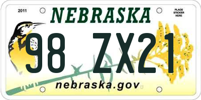 NE license plate 98ZX21