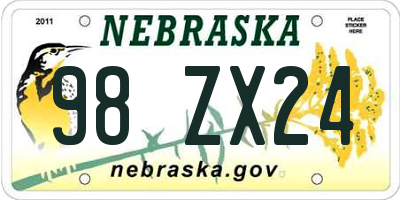 NE license plate 98ZX24
