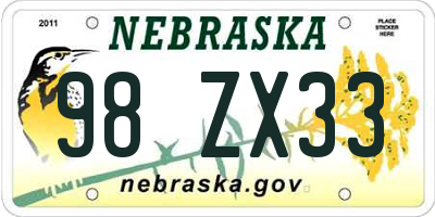 NE license plate 98ZX33