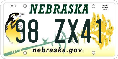 NE license plate 98ZX41