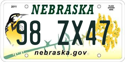 NE license plate 98ZX47
