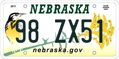 NE license plate 98ZX51