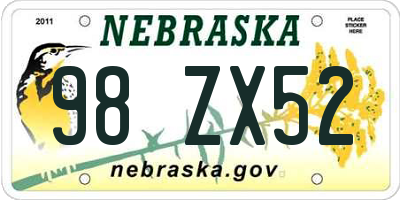NE license plate 98ZX52