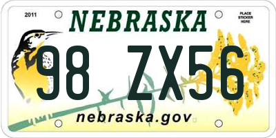 NE license plate 98ZX56