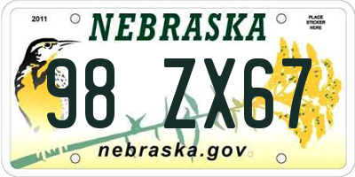 NE license plate 98ZX67