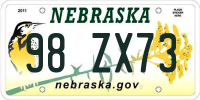 NE license plate 98ZX73