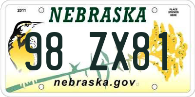 NE license plate 98ZX81