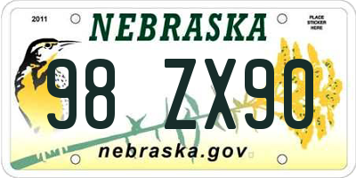NE license plate 98ZX90