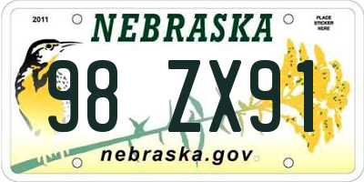 NE license plate 98ZX91