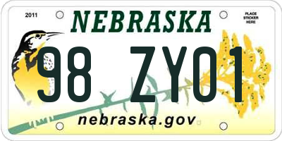 NE license plate 98ZY01