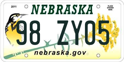 NE license plate 98ZY05