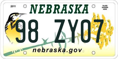 NE license plate 98ZY07