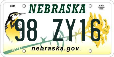 NE license plate 98ZY16