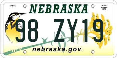 NE license plate 98ZY19