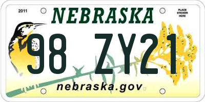 NE license plate 98ZY21
