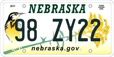 NE license plate 98ZY22