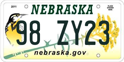 NE license plate 98ZY23