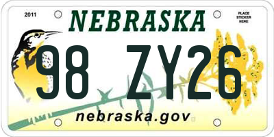 NE license plate 98ZY26