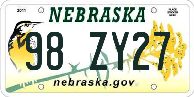 NE license plate 98ZY27