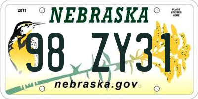 NE license plate 98ZY31