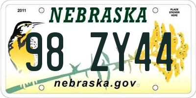NE license plate 98ZY44