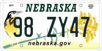 NE license plate 98ZY47