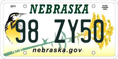 NE license plate 98ZY50