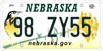NE license plate 98ZY55