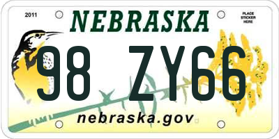 NE license plate 98ZY66