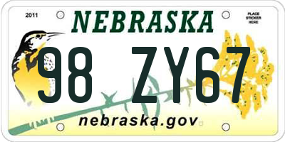 NE license plate 98ZY67