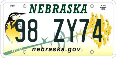 NE license plate 98ZY74