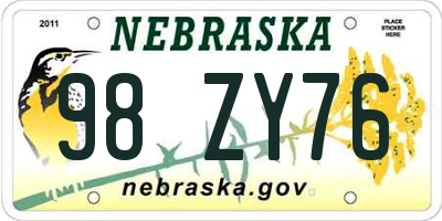 NE license plate 98ZY76