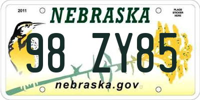 NE license plate 98ZY85