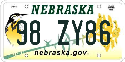 NE license plate 98ZY86
