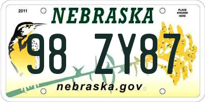 NE license plate 98ZY87