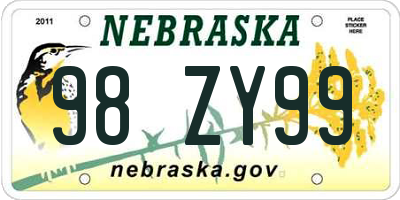 NE license plate 98ZY99