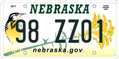NE license plate 98ZZ01