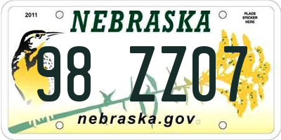 NE license plate 98ZZ07