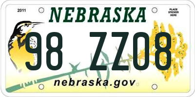 NE license plate 98ZZ08