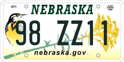 NE license plate 98ZZ11