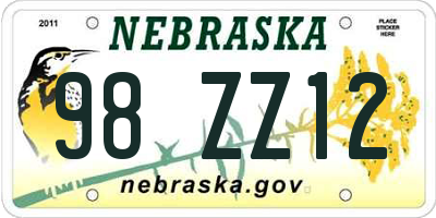 NE license plate 98ZZ12