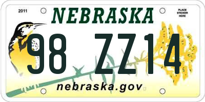 NE license plate 98ZZ14