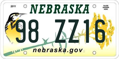 NE license plate 98ZZ16