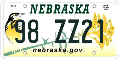 NE license plate 98ZZ21