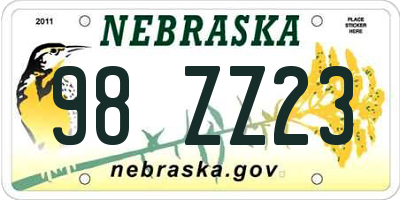 NE license plate 98ZZ23