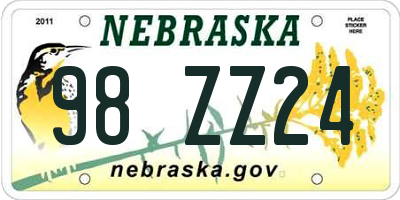 NE license plate 98ZZ24